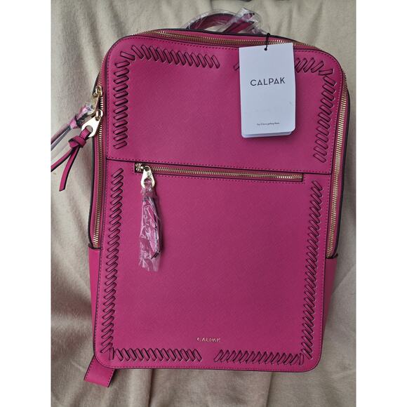 CALPAK Kaya 17 Inch Laptop Backpack in Dragonfruit Pink Stylish Vegan Leather - Picture 1 of 10